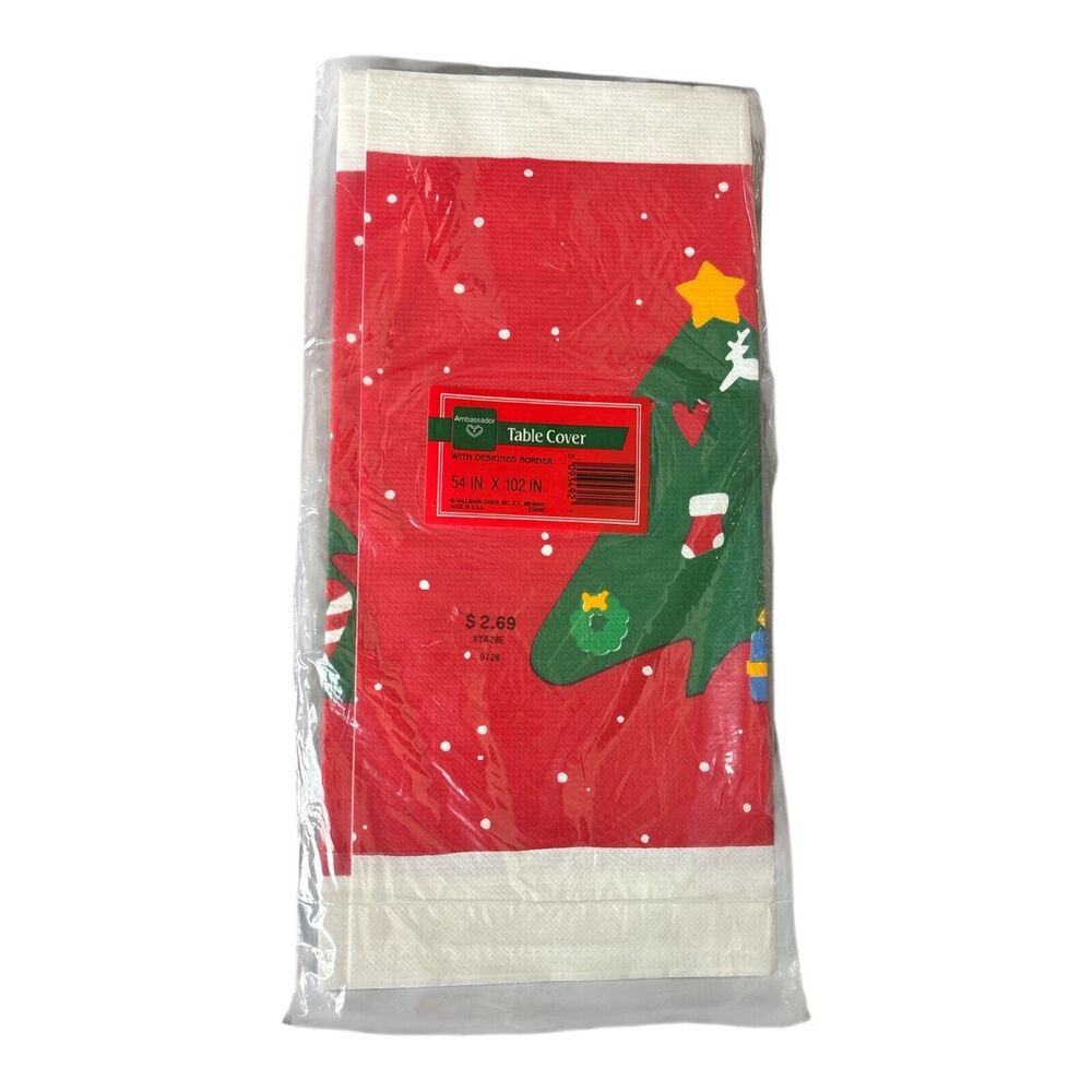 Vintage Ambassador Hallmark Christmas Tree Paper Table Cover 54” X 102" *New